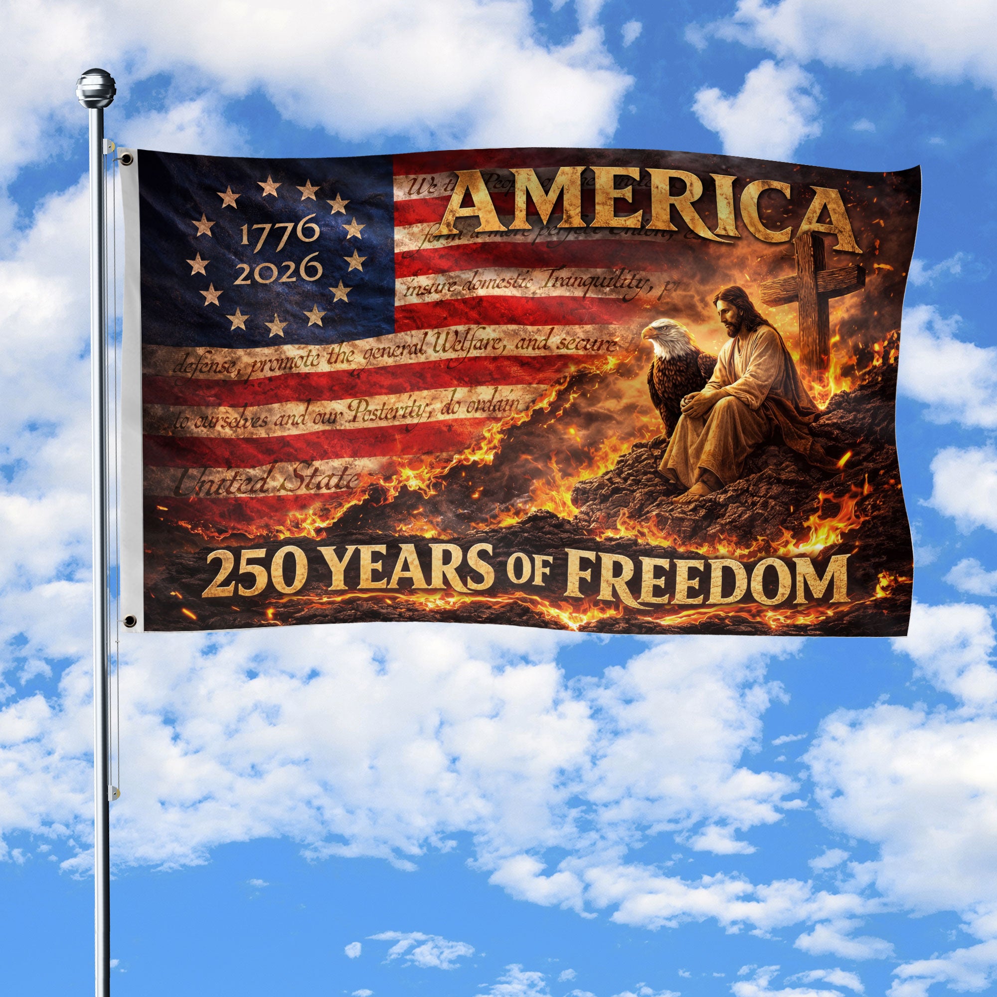 Christian USA 250th Anniversary House Flag 1776-2026 Jesus Eagle Patriotic