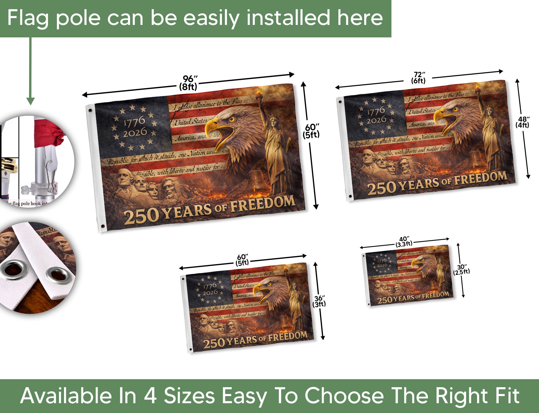 Patriotic House Flag 250 Years of Freedom Eagle Liberty Vintage American Outdoor Decor - Image 3