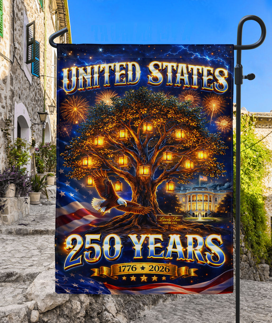 United States 250 Years Garden Flag Freedom Tree Patriotic 1776 2026 Outdoor Banner