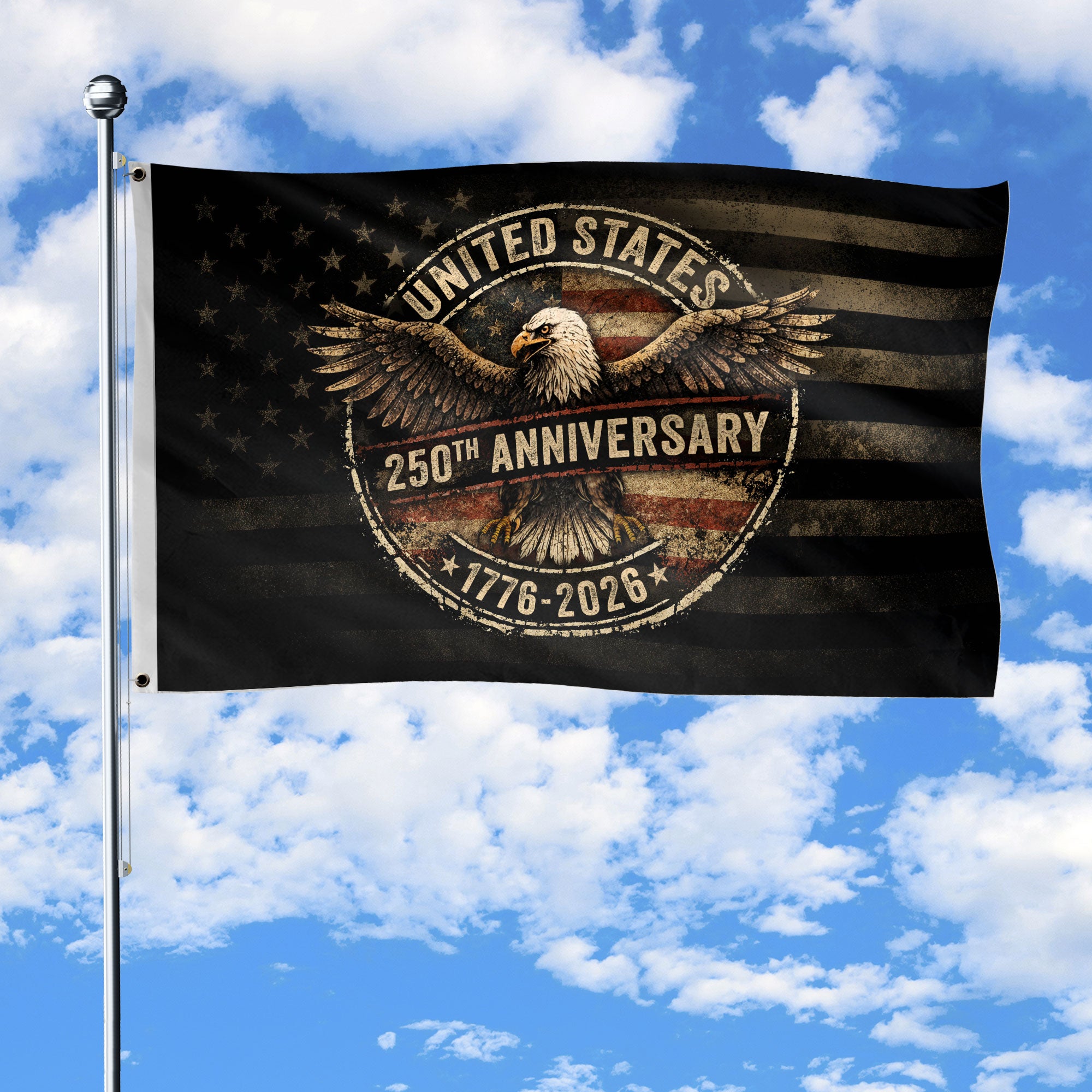 United States 250th Anniversary Flag 1776-2026 Vintage American Eagle Shield Design