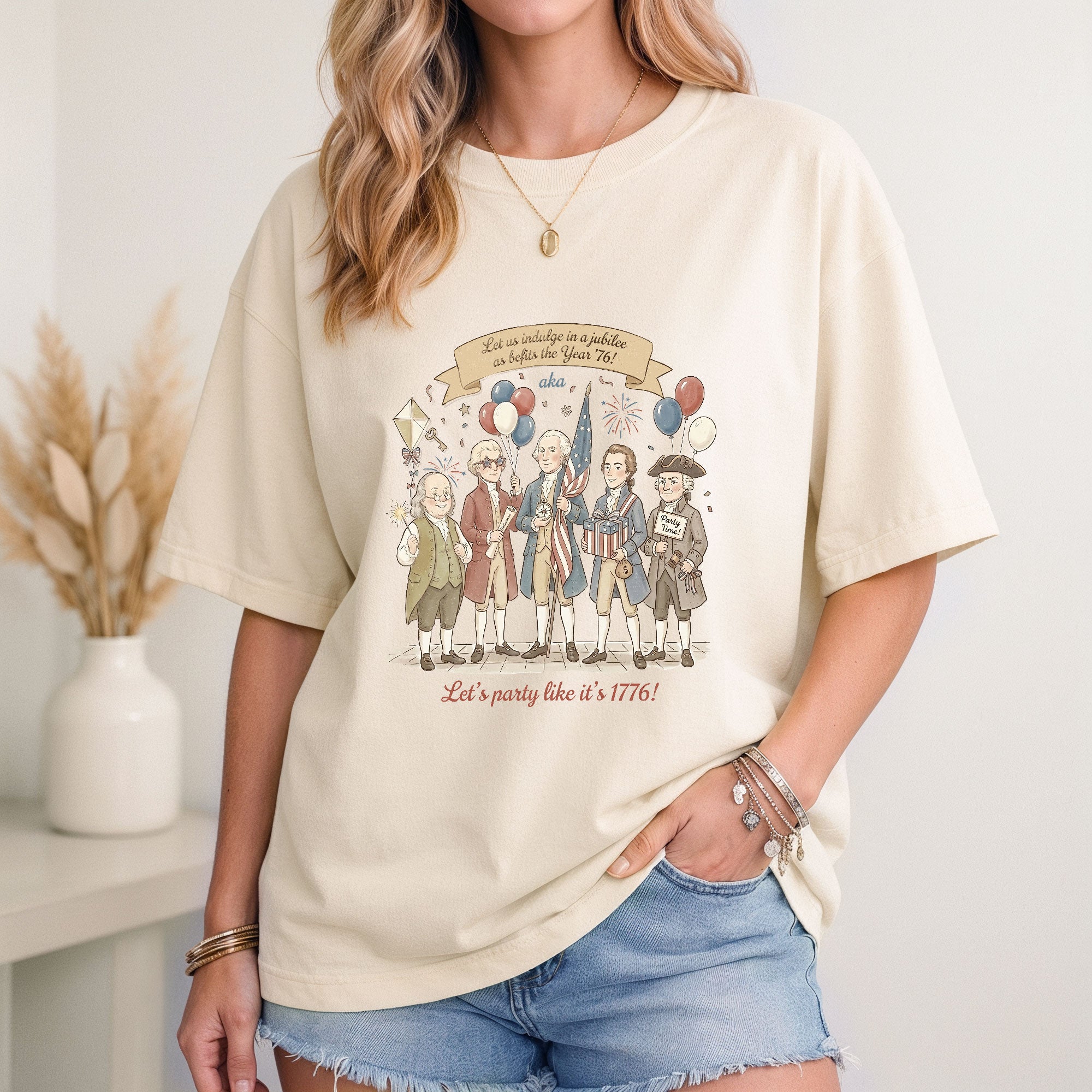 Vintage Funny Founding Fathers T-Shirt Let's Party Like It's 1776 Patriotic