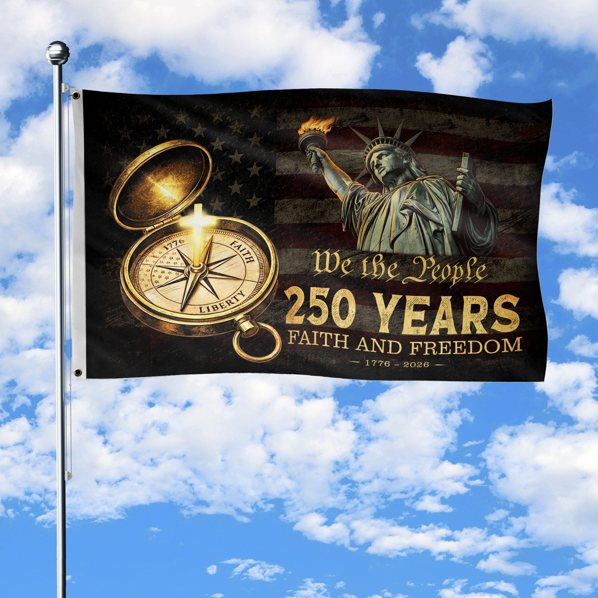 We The People 250 Years Cross Flag 1776-2026 Christian Patriotic Outdoor Design