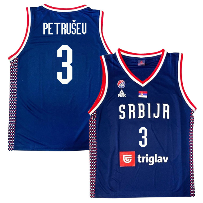 Filip Petrušev 3 Serbia Basketball Unisex 2024 Swingman Player Jersey Navy Multicolor