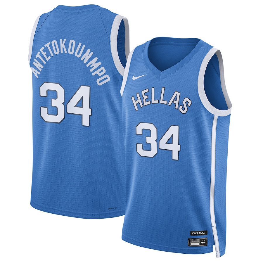 Giannis Antetokounmpo 34 Greece Basketball 2024 Olympics Unisex Jersey Blue Multicolor