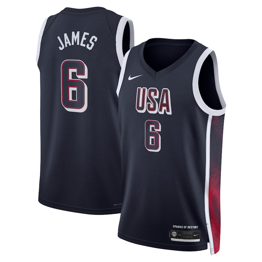 LeBron James 6 Men's USA Basketball 2024 Swingman Player Jersey Navy Multicolor Unisex